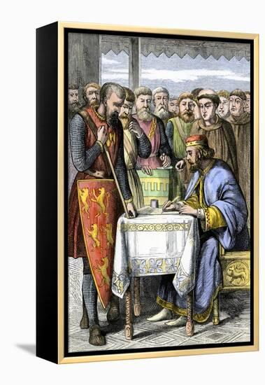 King John Forced to Sign the Magna Carta in England, 1215-null-Framed Premier Image Canvas