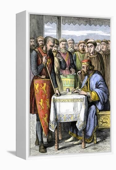 King John Forced to Sign the Magna Carta in England, 1215-null-Framed Premier Image Canvas