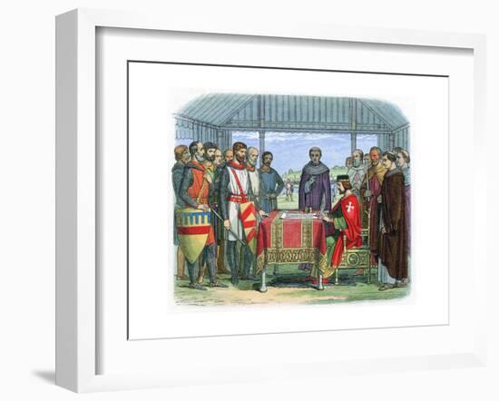 King John Signing the Magna Carta at Runnymede, Surrey, 15 June 1215-null-Framed Giclee Print