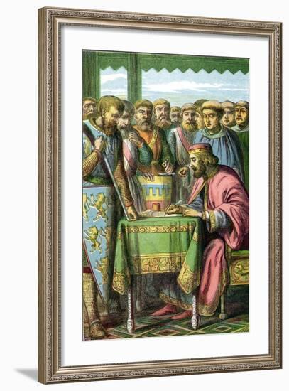 King John Signing the Magna Carta at Runnymede, Surrey, 15 June 1215-null-Framed Giclee Print