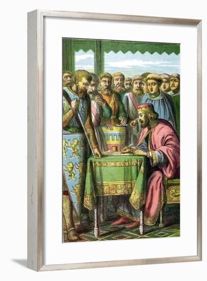 King John Signing the Magna Carta at Runnymede, Surrey, 15 June 1215-null-Framed Giclee Print