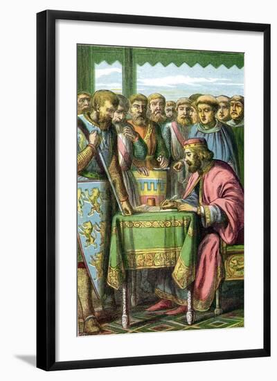 King John Signing the Magna Carta at Runnymede, Surrey, 15 June 1215-null-Framed Giclee Print