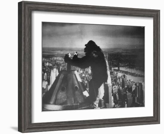 King Kong Clinging to Top of Empire State Building Tower in Horror Movie with Fay Wray in His Hands-Alfred Eisenstaedt-Framed Photographic Print