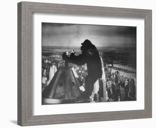 King Kong Clinging to Top of Empire State Building Tower in Horror Movie with Fay Wray in His Hands-Alfred Eisenstaedt-Framed Photographic Print