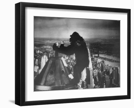 King Kong Clinging to Top of Empire State Building Tower in Horror Movie with Fay Wray in His Hands-Alfred Eisenstaedt-Framed Photographic Print