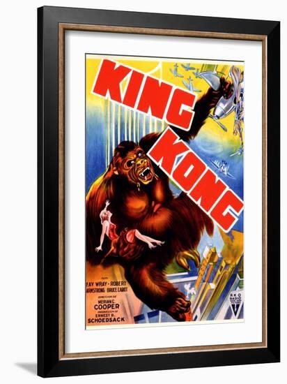 King Kong, 'King Kong' Holding Fay Wray Atop the Empire State Building, 1933-null-Framed Premium Giclee Print