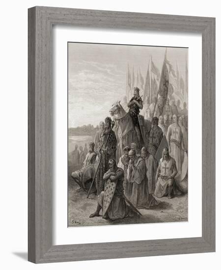 King Louis IX (1217-70) before Damietta, Illustration from 'Bibliotheque Des Croisades' by J-F.…-Gustave Doré-Framed Giclee Print