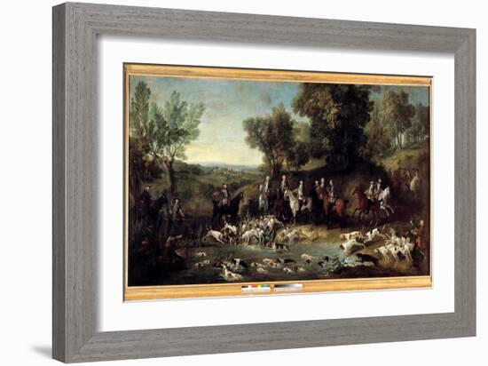 King Louis XV Hunting Deer in the Forest of Saint Germain in 1730 (Oil on Canvas)-Jean-Baptiste Oudry-Framed Giclee Print