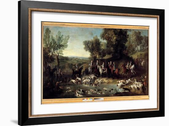 King Louis XV Hunting Deer in the Forest of Saint Germain in 1730 (Oil on Canvas)-Jean-Baptiste Oudry-Framed Giclee Print