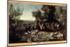 King Louis XV Hunting Deer in the Forest of Saint Germain in 1730 (Oil on Canvas)-Jean-Baptiste Oudry-Mounted Giclee Print
