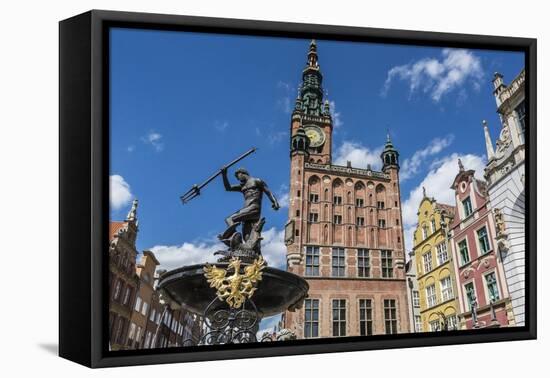 King Neptune Statue in the Long Market, Dlugi Targ, with Town Hall Clock, Gdansk, Poland, Europe-Michael Nolan-Framed Premier Image Canvas