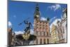 King Neptune Statue in the Long Market, Dlugi Targ, with Town Hall Clock, Gdansk, Poland, Europe-Michael Nolan-Mounted Photographic Print