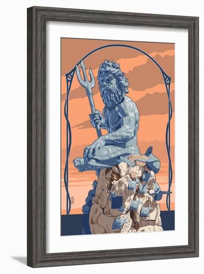 King Neptune Statue-Lantern Press-Framed Art Print