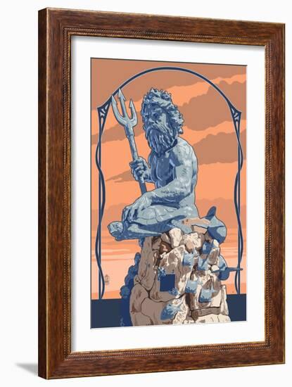 King Neptune Statue-Lantern Press-Framed Art Print