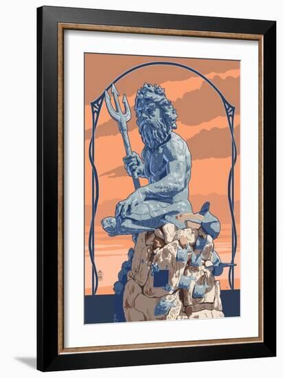 King Neptune Statue-Lantern Press-Framed Art Print