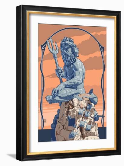 King Neptune Statue-Lantern Press-Framed Art Print