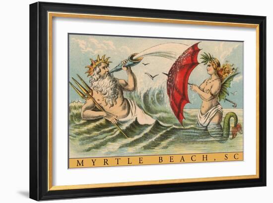 King Neptune with Mermaid, Myrtle Beach-null-Framed Art Print