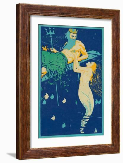 King Neptune with Mermaid-null-Framed Art Print