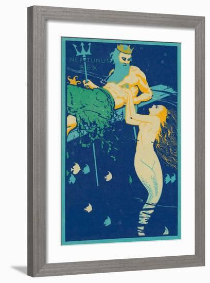 King Neptune with Mermaid-null-Framed Art Print