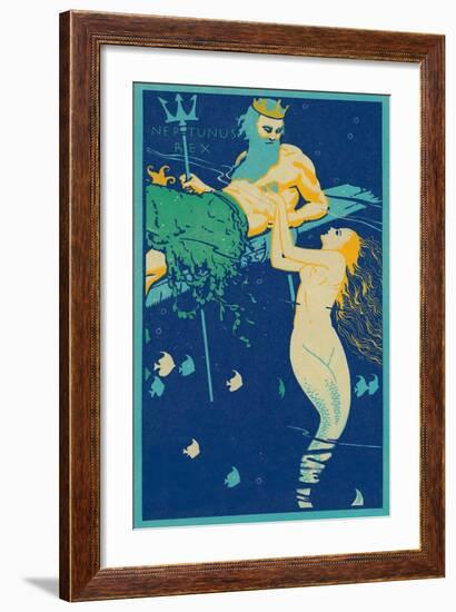 King Neptune with Mermaid-null-Framed Art Print