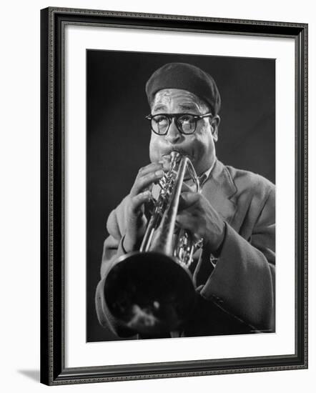 King of Bebop Trumpeters Dizzy Gillespie Playing "Cool" Jazz Tune During Jam Session-Allan Grant-Framed Premium Photographic Print