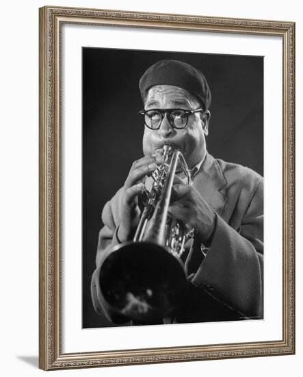 King of Bebop Trumpeters Dizzy Gillespie Playing "Cool" Jazz Tune During Jam Session-Allan Grant-Framed Premium Photographic Print