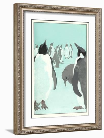 King Penguines Looking Up-null-Framed Art Print