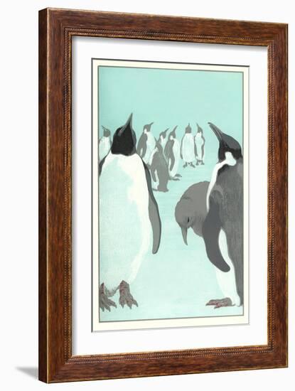 King Penguines Looking Up-null-Framed Art Print