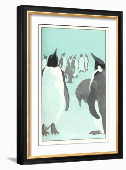 King Penguines Looking Up-null-Framed Art Print
