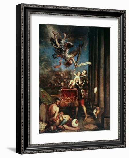 King Philip II Offering His Son, Prince Ferdinand to God after the Victory of Lepanto-Titian (Tiziano Vecelli)-Framed Giclee Print