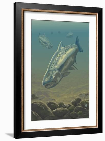 King Salmon Underwater-Lantern Press-Framed Art Print