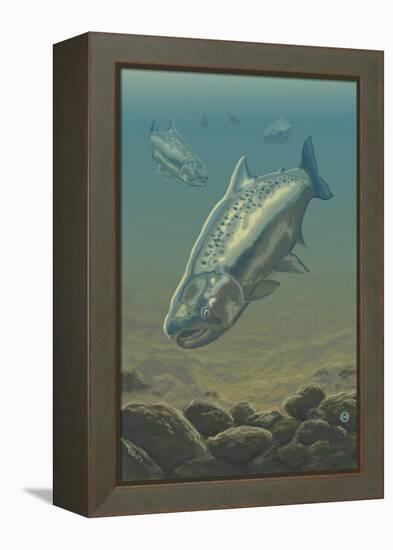 King Salmon Underwater-Lantern Press-Framed Stretched Canvas