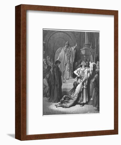 King Solomon Has to Decide Which of Two Women Claiming a Baby is the Rightful Mother-Gustave Dor?-Framed Photographic Print
