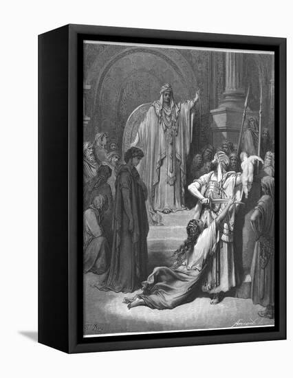 King Solomon Has to Decide Which of Two Women Claiming a Baby is the Rightful Mother-Gustave Dor?-Framed Premier Image Canvas