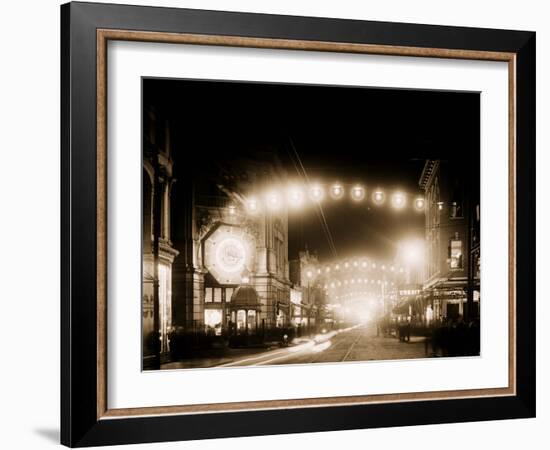 King Street Lights at Night, Charleston, S.C.-null-Framed Photo