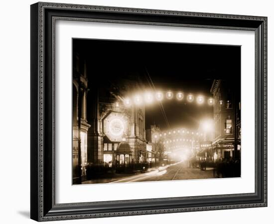 King Street Lights at Night, Charleston, S.C.-null-Framed Photo