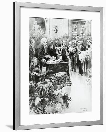 King Victor Emmanuel III Signing Umberto Ii's Birth Certificate in the Presence of Giolitti-null-Framed Giclee Print