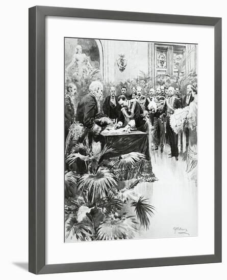 King Victor Emmanuel III Signing Umberto Ii's Birth Certificate in the Presence of Giolitti-null-Framed Giclee Print