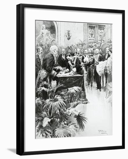 King Victor Emmanuel III Signing Umberto Ii's Birth Certificate in the Presence of Giolitti-null-Framed Giclee Print