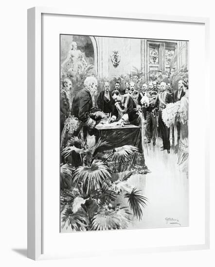 King Victor Emmanuel III Signing Umberto Ii's Birth Certificate in the Presence of Giolitti-null-Framed Giclee Print