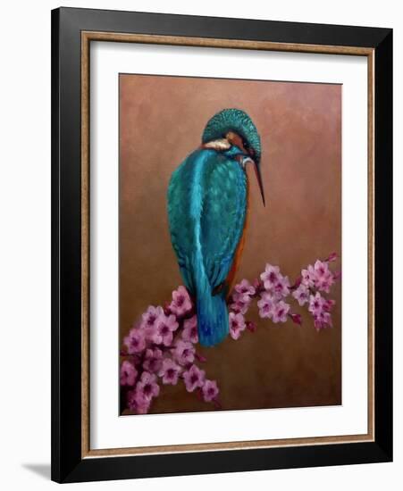Kingfisher and blossoms, 2021 (oil on canvas)-Lee Campbell-Framed Giclee Print