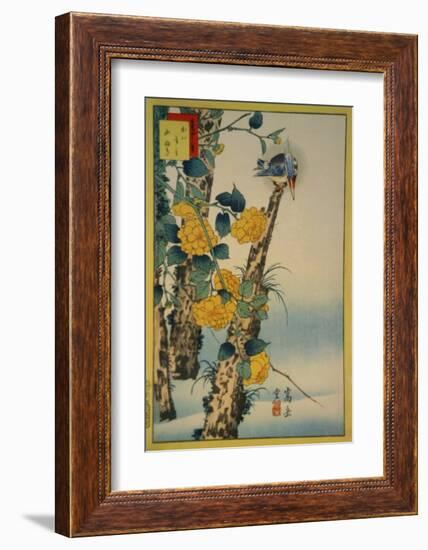 Kingfisher and Gold-Nettle-Sugakudo-Framed Art Print