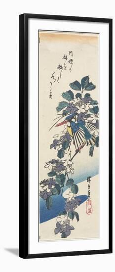 Kingfisher and Hydrangea-Utagawa Hiroshige-Framed Giclee Print