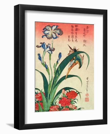 Kingfisher, Iris and Pinks, Pub. by Nishimura Eijudo, C.1832, One of a Set of Ten Prints-Katsushika Hokusai-Framed Giclee Print