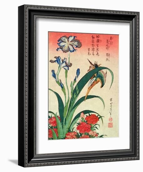 Kingfisher, Iris and Pinks, Pub. by Nishimura Eijudo, C.1832, One of a Set of Ten Prints-Katsushika Hokusai-Framed Giclee Print