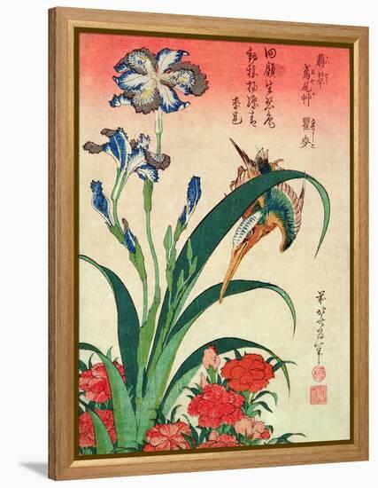 Kingfisher, Iris and Pinks, Pub. by Nishimura Eijudo, C.1832, One of a Set of Ten Prints-Katsushika Hokusai-Framed Premier Image Canvas