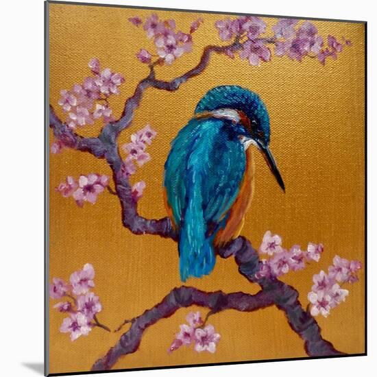 Kingfisher on Blossoms Ii, 2022, (Oil on Canvas)-Lee Campbell-Mounted Giclee Print