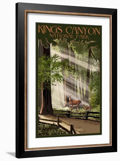 Kings Canyon National Park, California - Deer and Fawns-Lantern Press-Framed Art Print