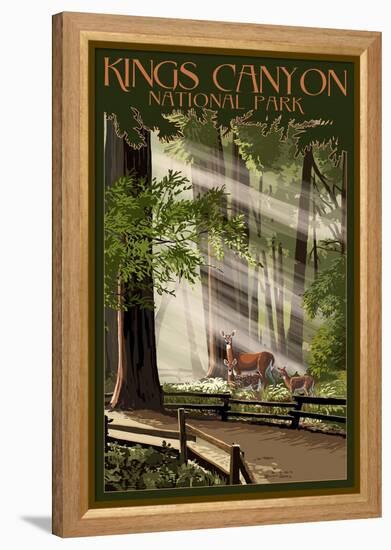 Kings Canyon National Park, California - Deer and Fawns-Lantern Press-Framed Stretched Canvas