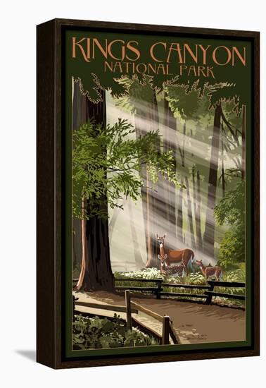 Kings Canyon National Park, California - Deer and Fawns-Lantern Press-Framed Stretched Canvas